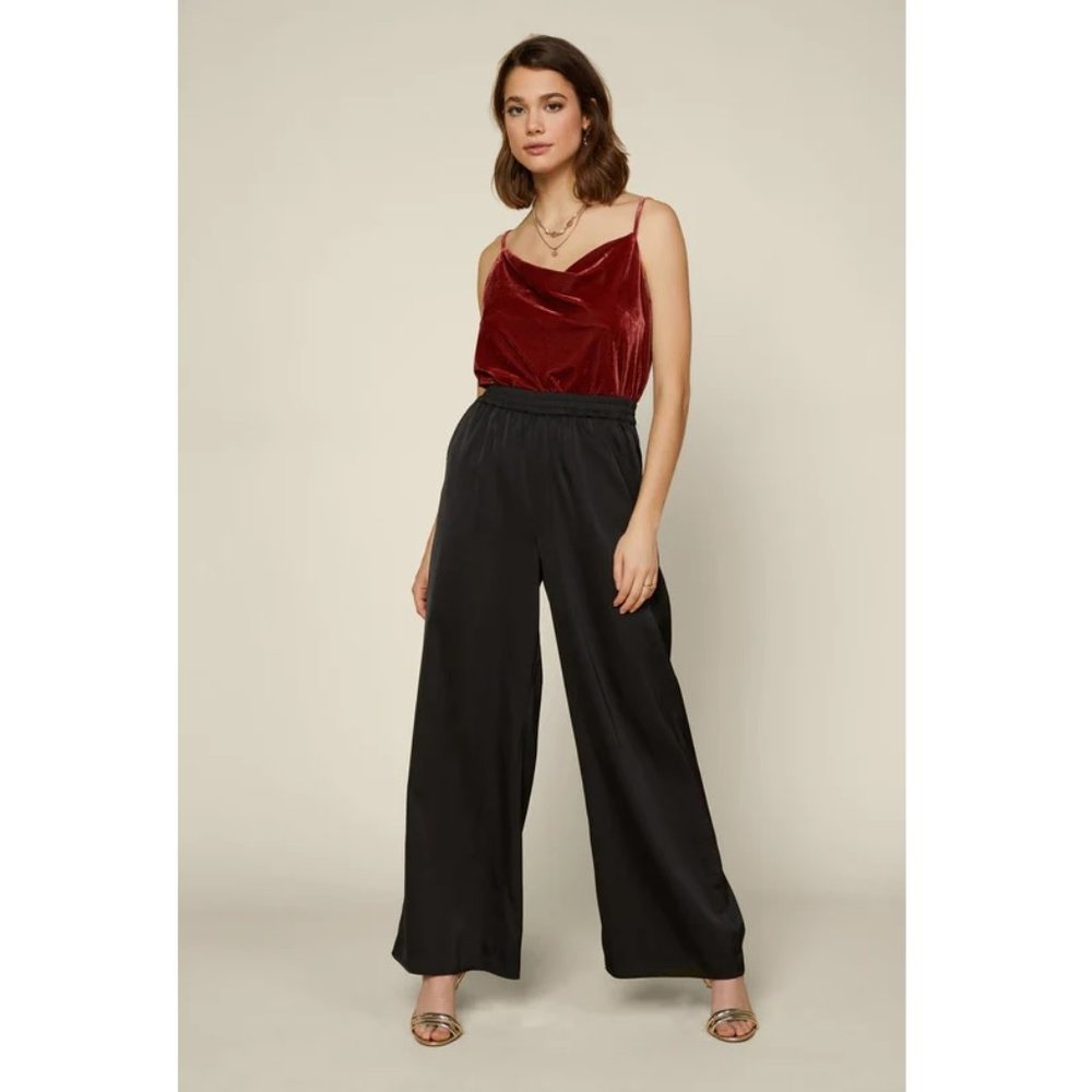 NWT Skies Are Blue by Anthropologie High Waist Satin Palazzo Wide Leg Pants